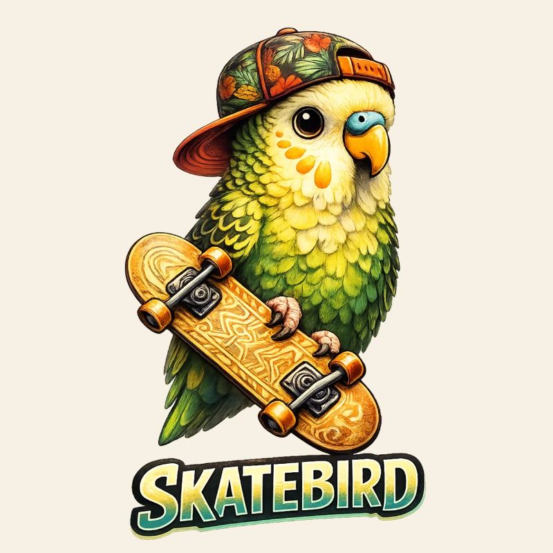 Skatebird – Perroquet tropical avec skateboard & Ca