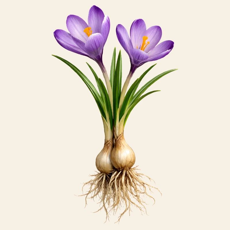 Crocuses with bulbs and roots