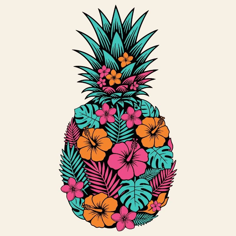 Neon Tropical Pineapple Flower Pattern