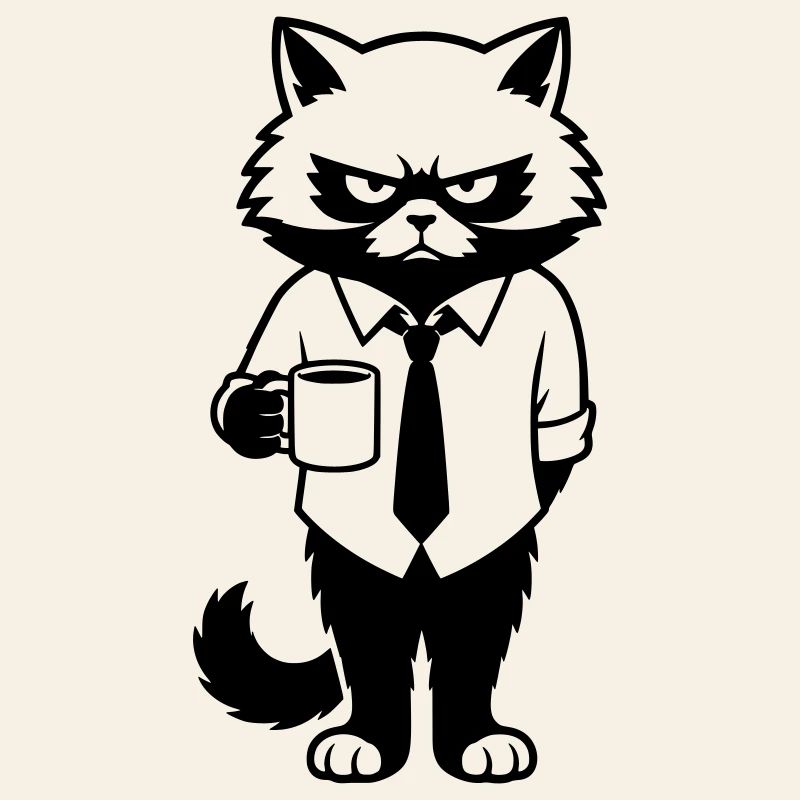 Grumpy office hangover with coffee
