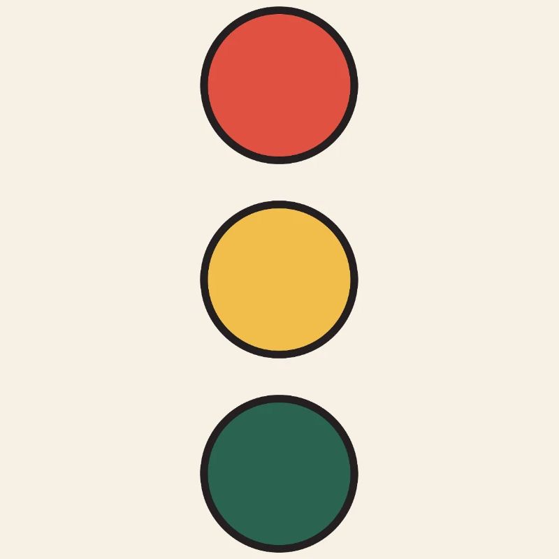 Pile de roues de couleurs : Rouge, jaune, vert