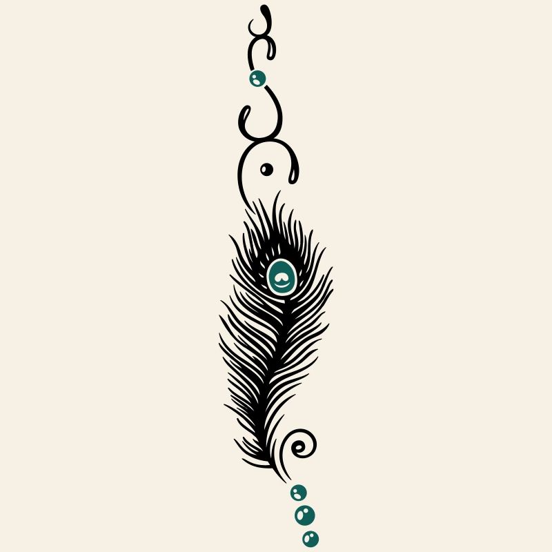 Feder, Pfauenfeder mit Tribal und Perlen