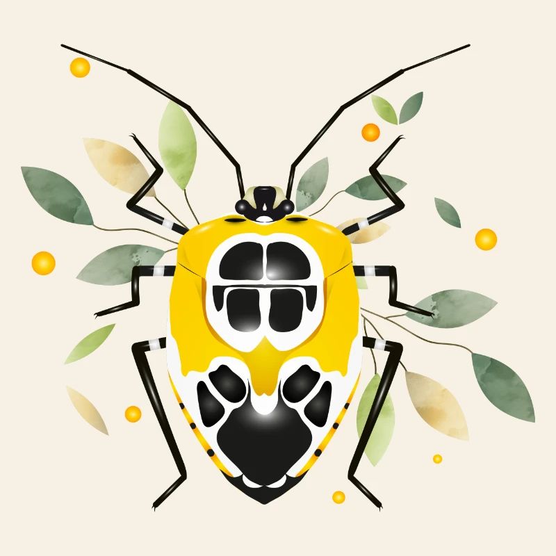 Runibia decorata Creepy Crawly jaune noir avec feuillage