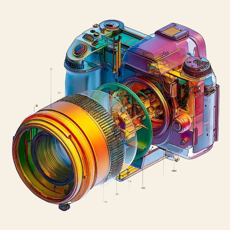 Rainbow camera as CAD design in color explosion