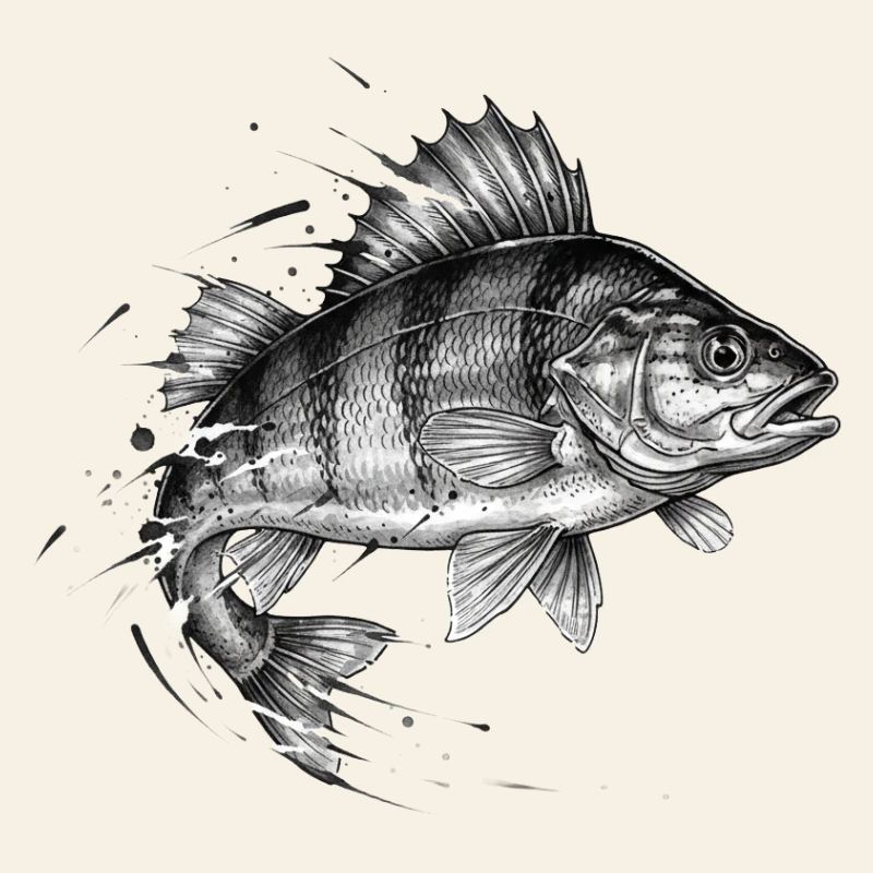 Perche Perch Ink Tattoo Vector de pêche