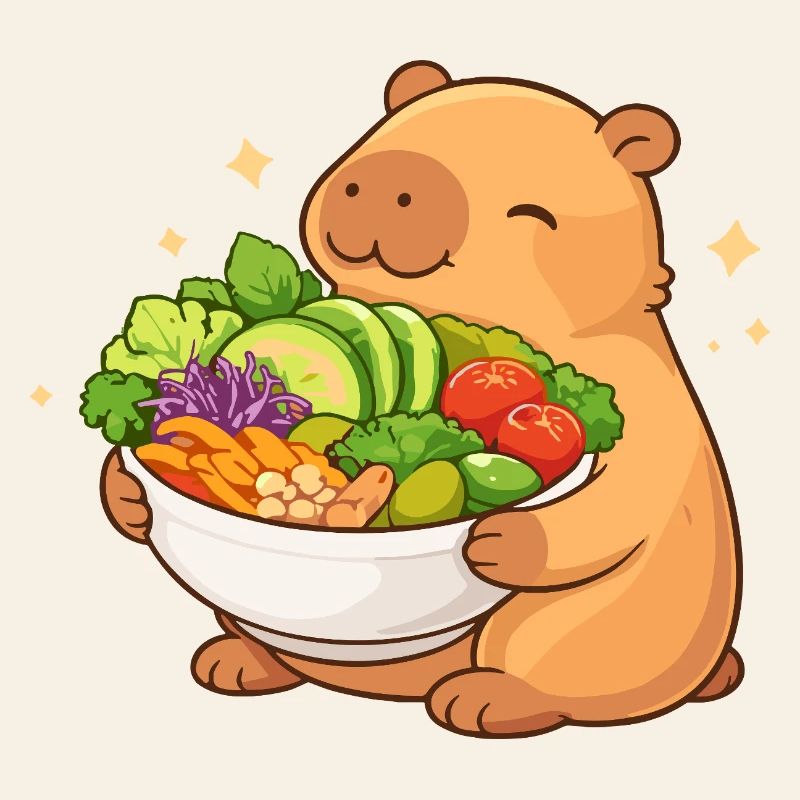 Chubby Capybara with Salad Bowl