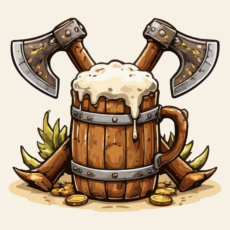 Bierfass mit Äxten Wikinger