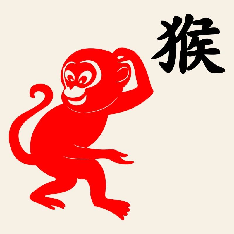 Caractère chinois singe rouge avec image de singe