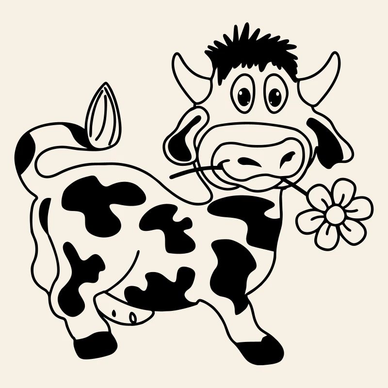 Drôle de vache avec fleur dans la bouche