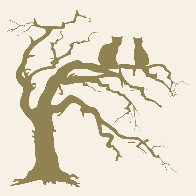 Dead tree with 2 cats silhouette
