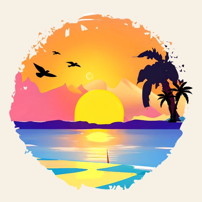 Aquarelle de plage de coucher de soleil d’été