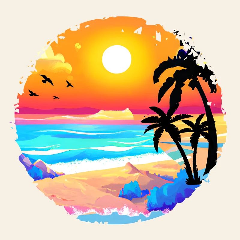 Aquarelle de plage de coucher de soleil d’été