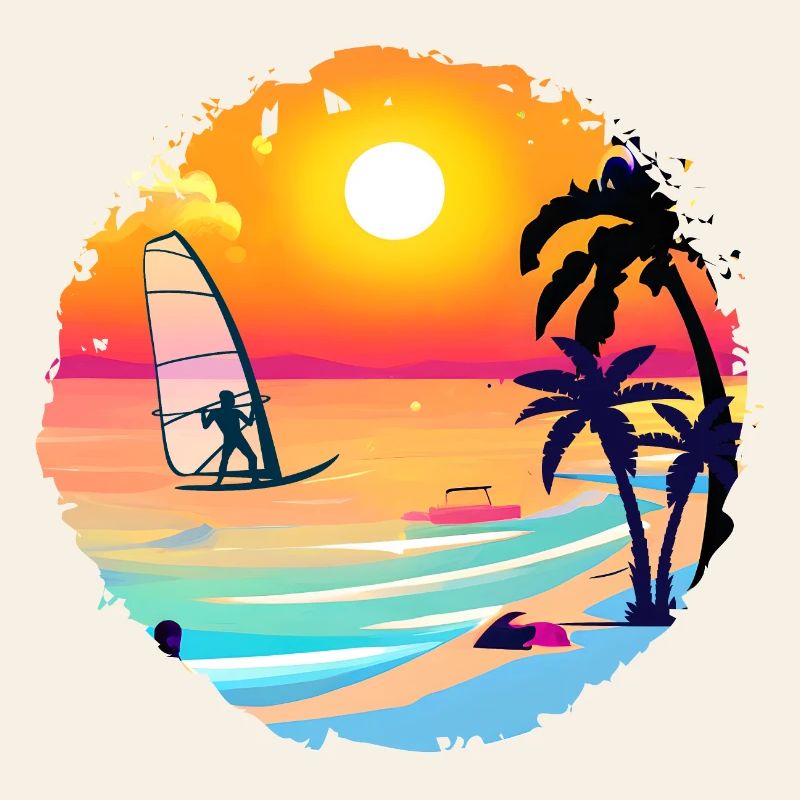 Aquarelle de plage de coucher de soleil d’été