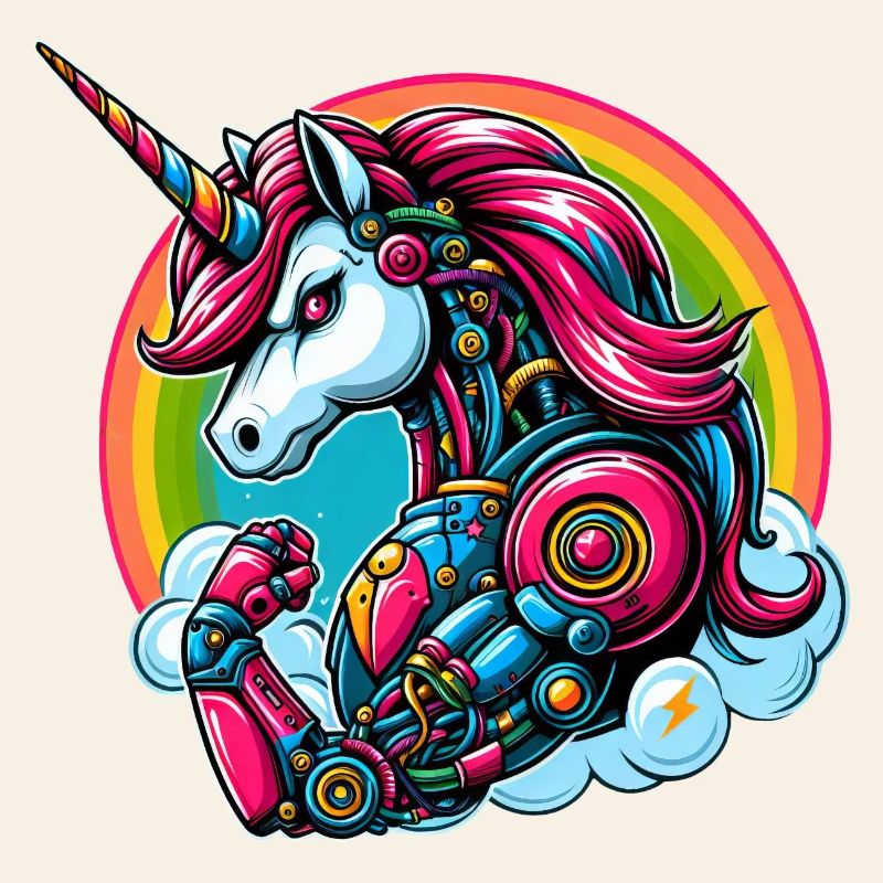 Unicorn Robot Cyborg Rainbow Science Fiction