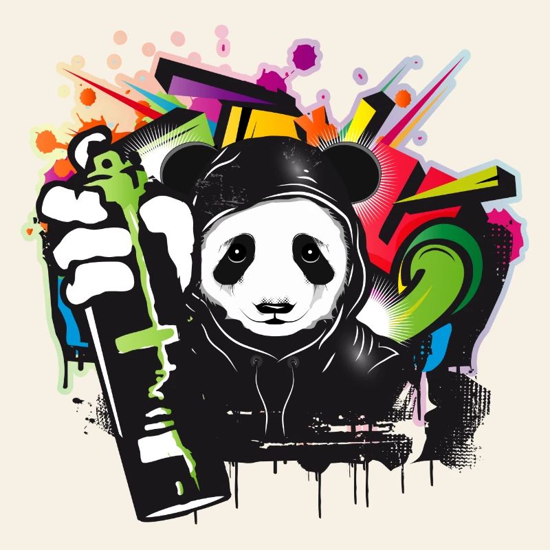 funny panda bear with graffiti and spray can
