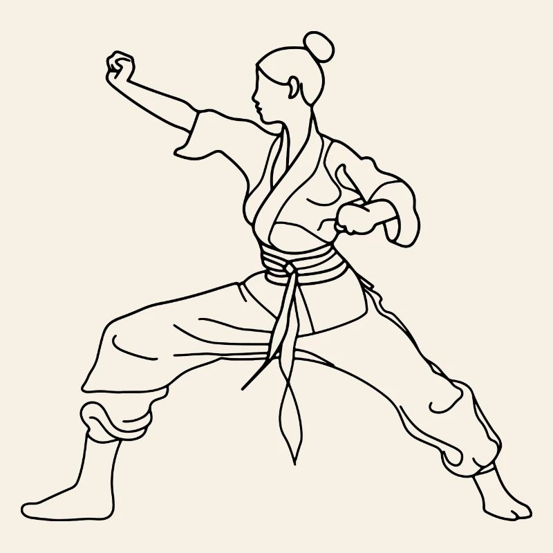 Karate Mädchen Line Art