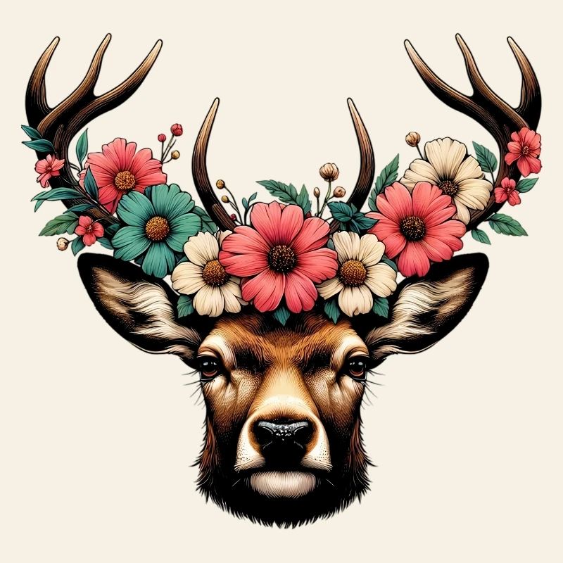 Cerf avec des fleurs