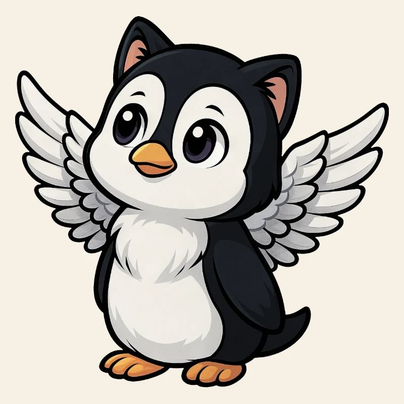 Mignon pingouin chat ange avec oreilles de chat sacré