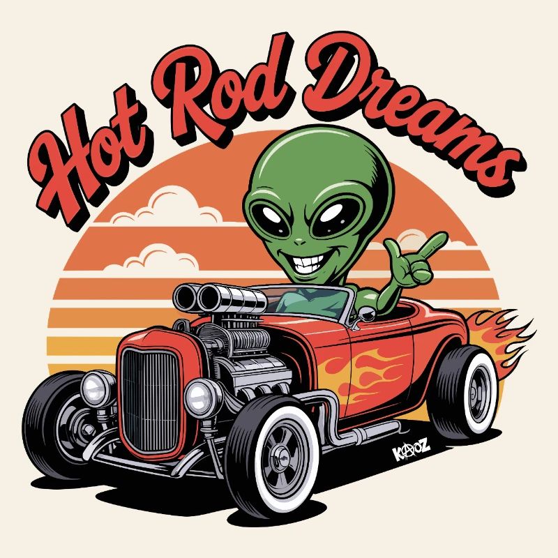 Hot Rod extraterrestre avec coucher de soleil