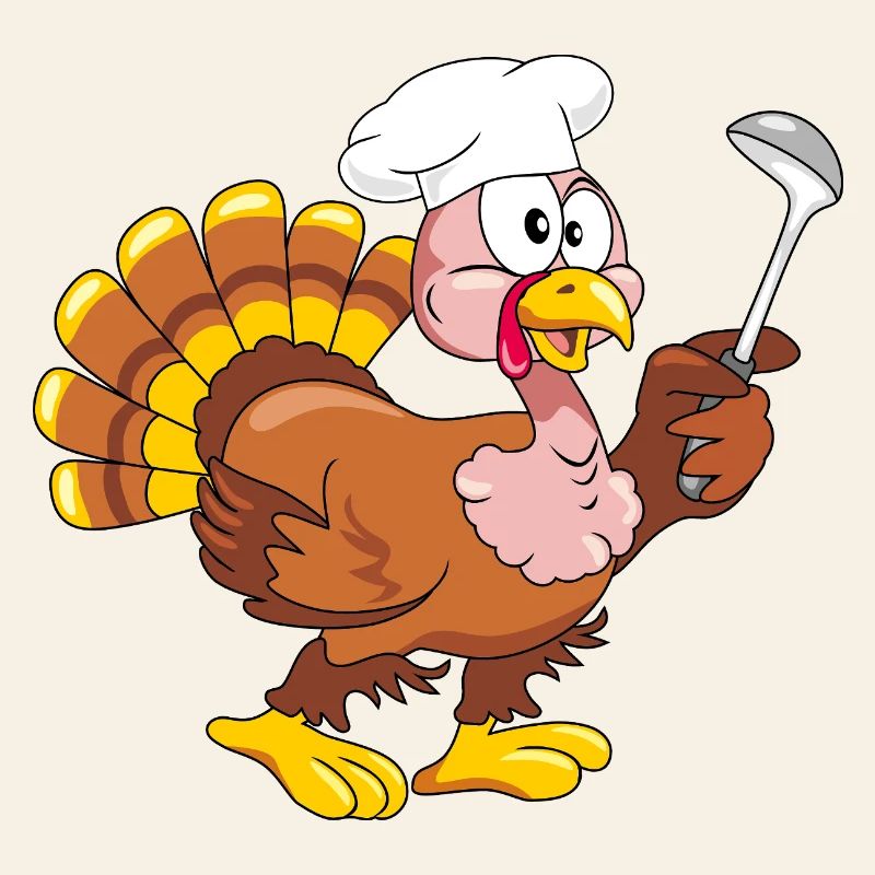 Cuisinier de dinde drôle et comique avec une louche