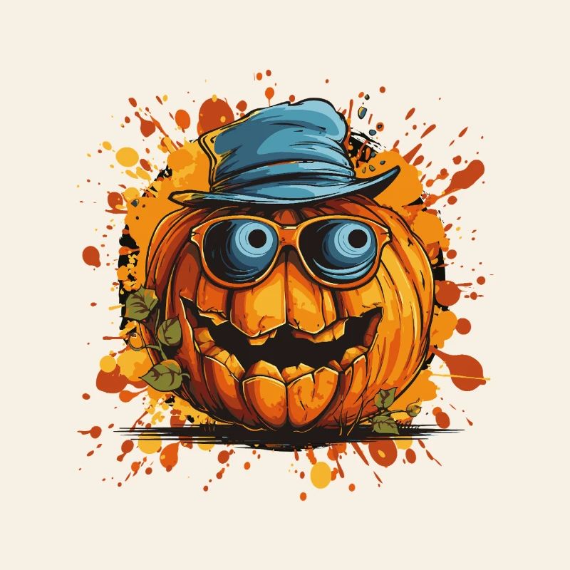 Laughing pumpkin with glasses and blue hat