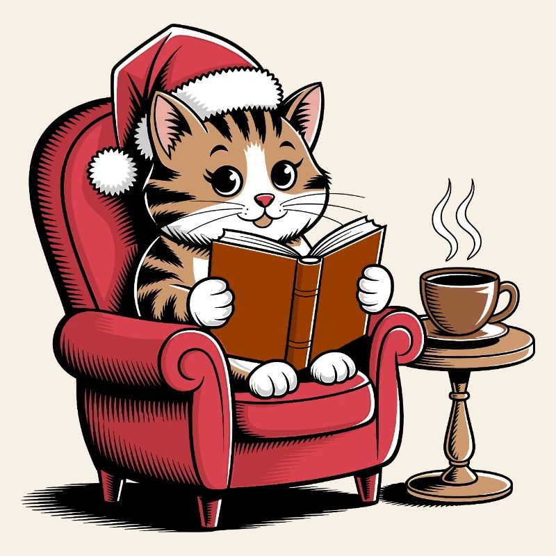  Weihnachts Katze die ein Buch liest -Cozy