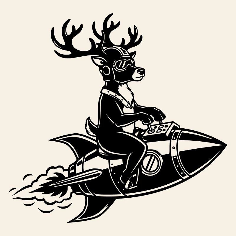 Reindeer flies on rocket