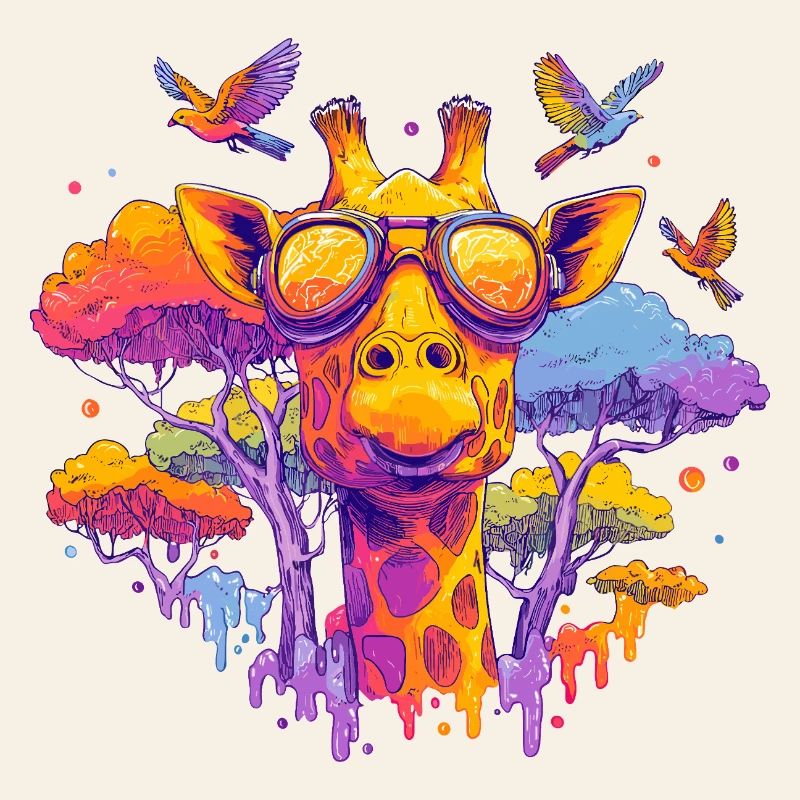 Farbenfrohe Giraffe mit Sonnenbrille