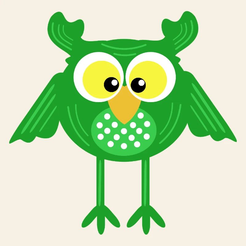 Grüne Eule mit langen Beinen