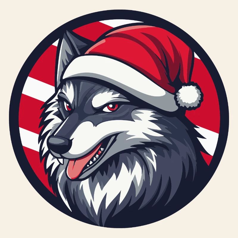 Winterwolf mit Santa Hut