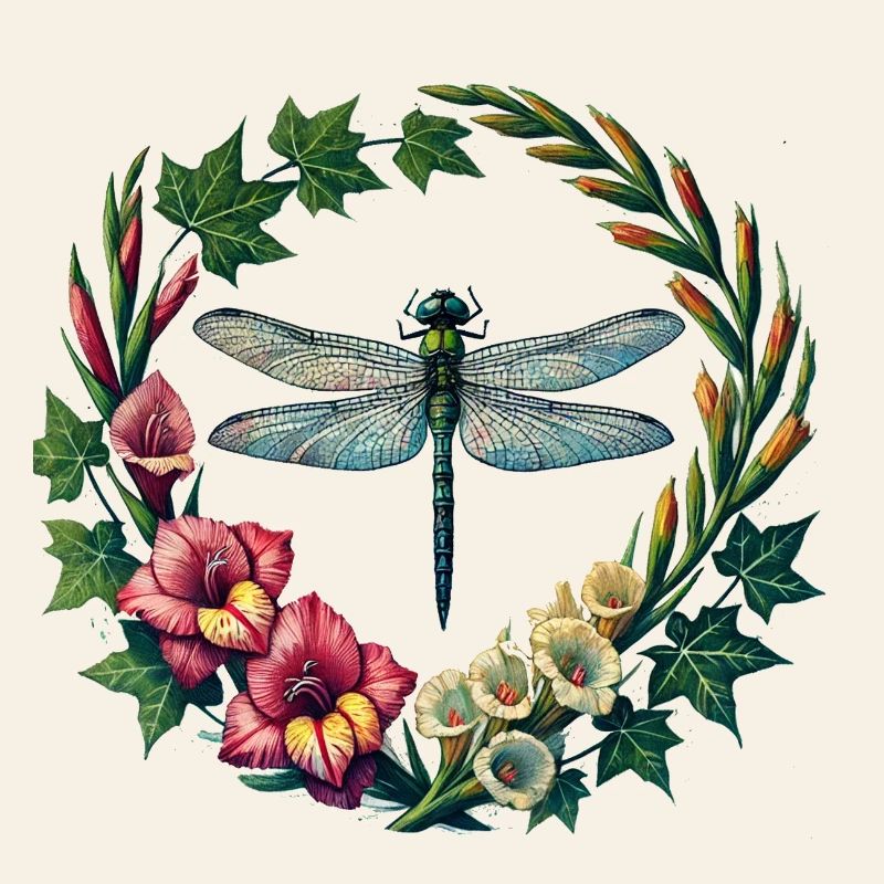 Libellen-Blumenkranzrahmen