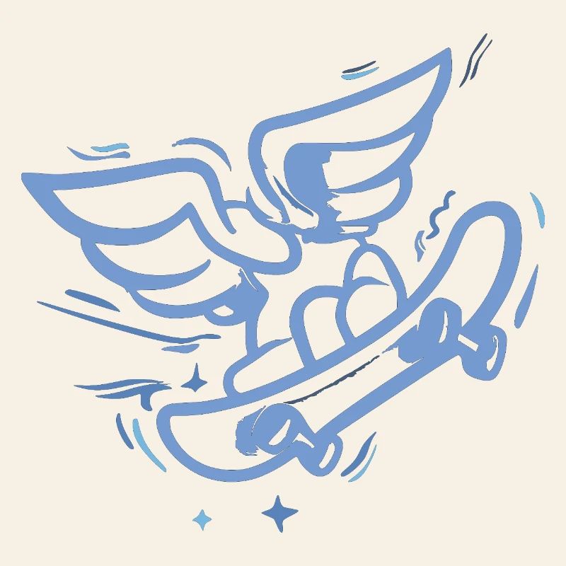 Wing Skateboard Heart Blue