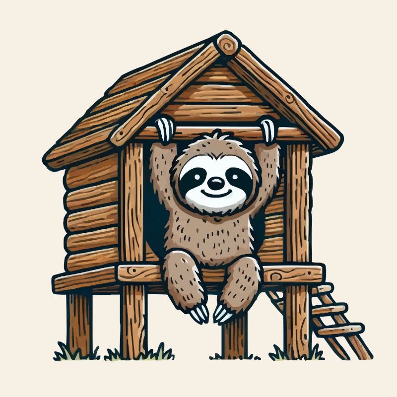 Sloth in Treehouse Illustration