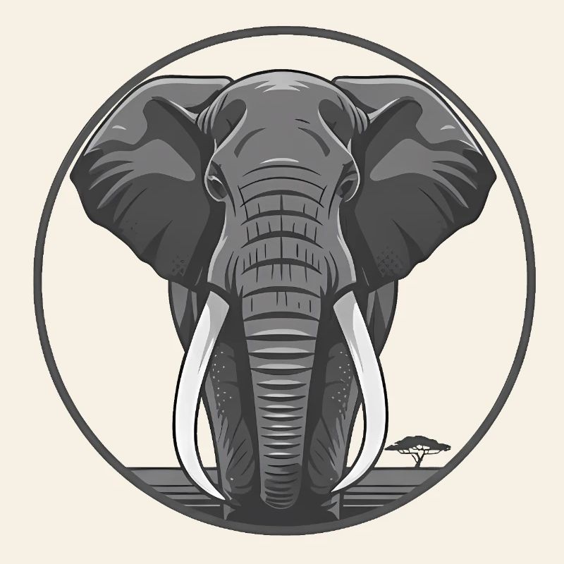 Elephant Head Circle Graphic