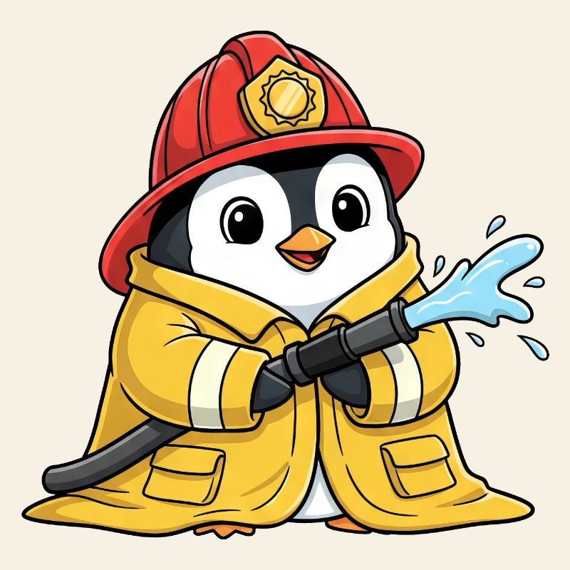 Chubby Penguin Firefighter Volunteer