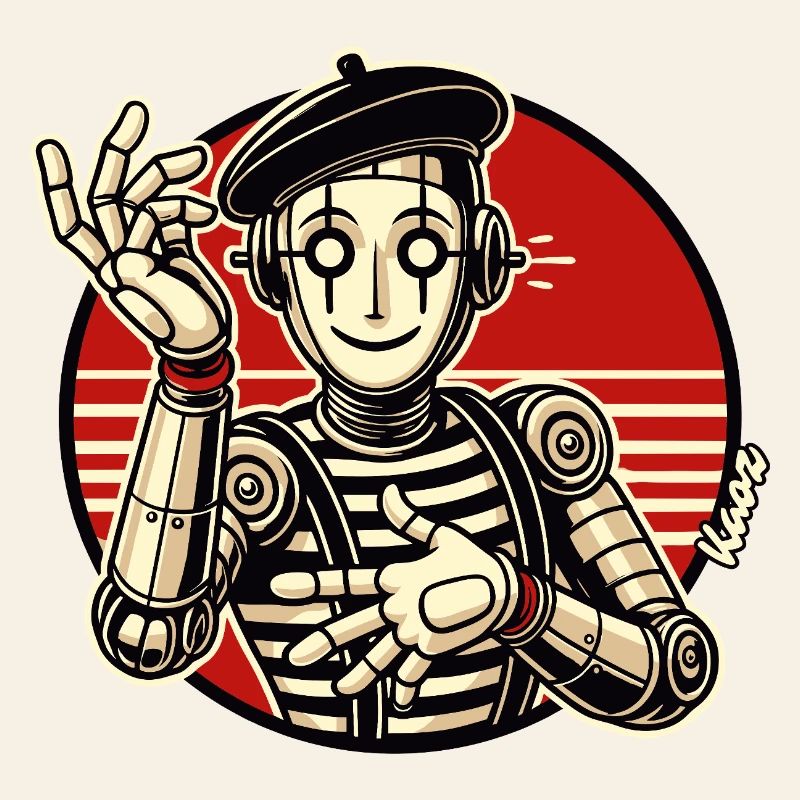 Retro Roboter Pantomime mit Barett im Comic Stil