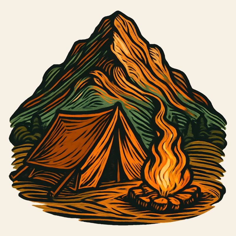 Mountain camping around the campfire