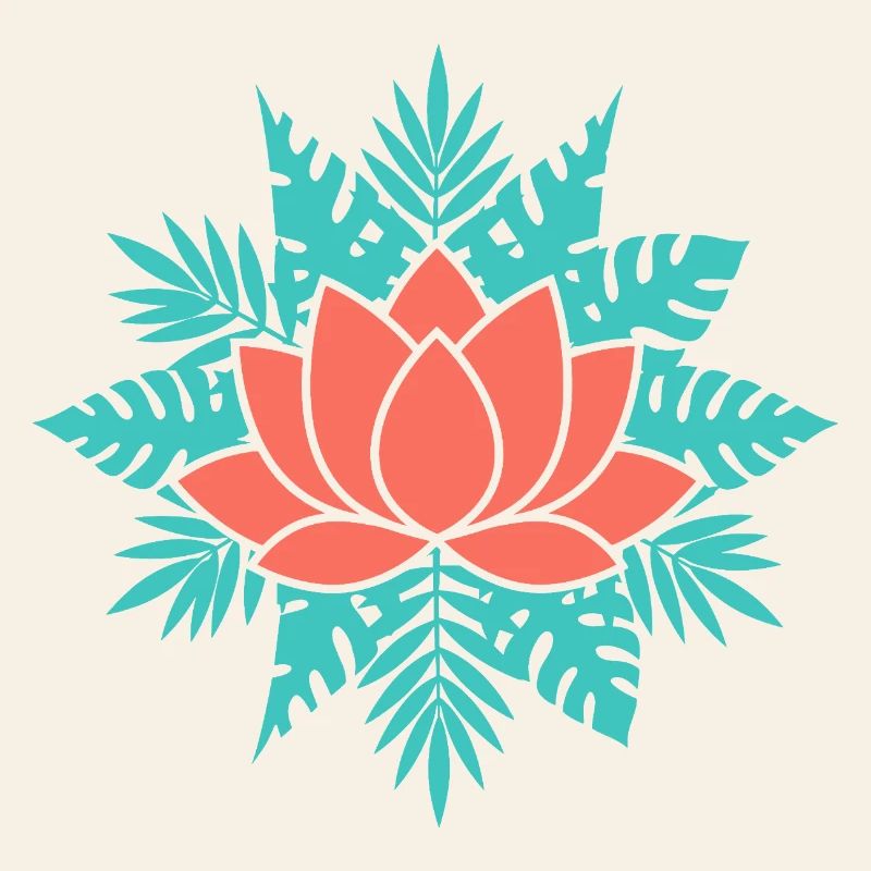 Lotus corail aux feuilles sarcelle
