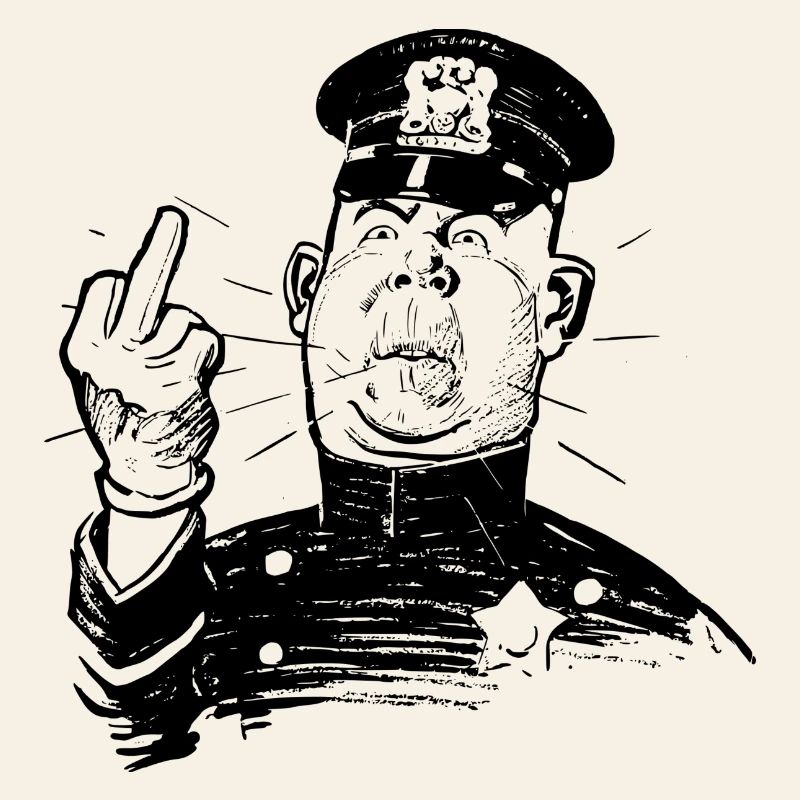 Furious policeman shows Ms. Finger