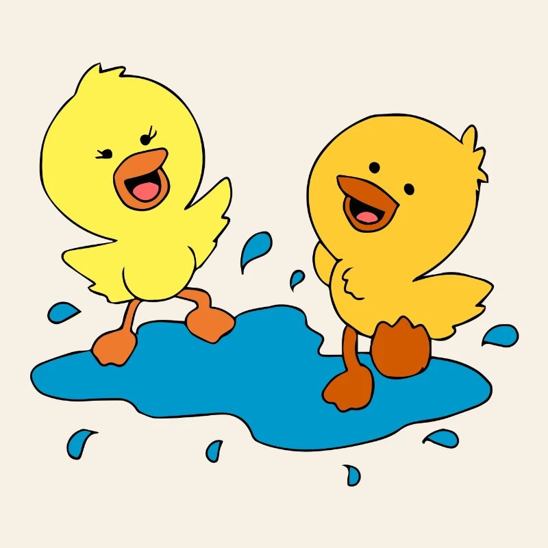 canetons doux éclaboussures dans une flaque d'eau