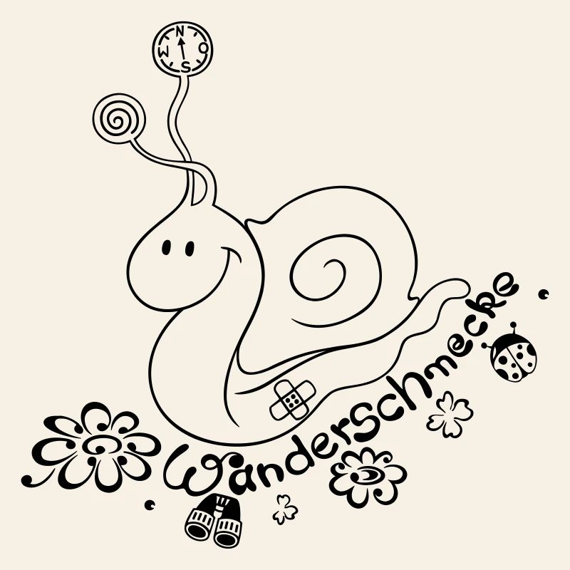 Snail with compass, binoculars, ladybird