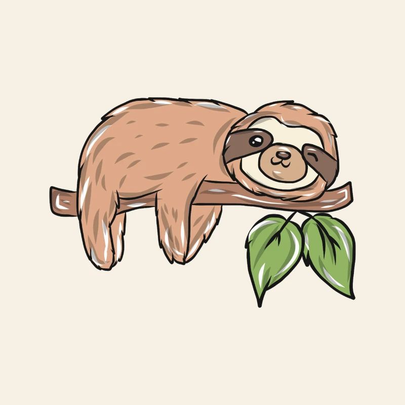 Faultier auf Ast mit Blättern