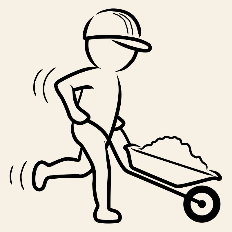 Bauarbeiter mit Schubkarre