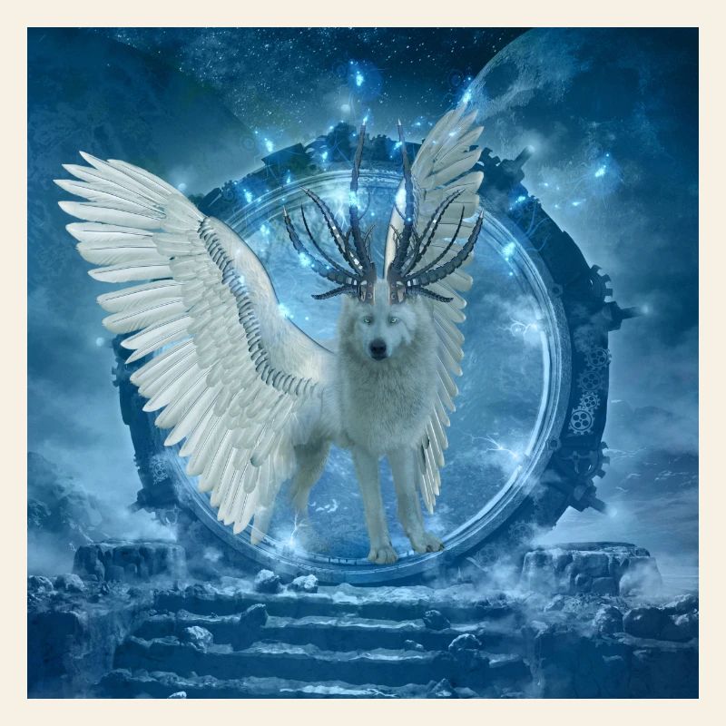 Awesome white wolf with wings