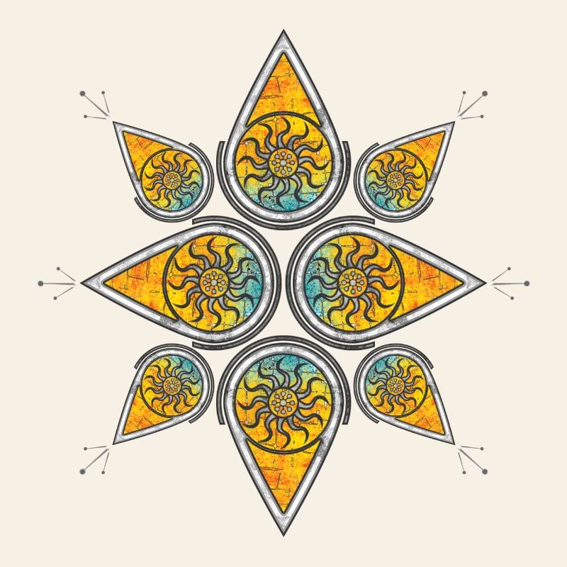 Geometric sun pattern in a warm color palette
