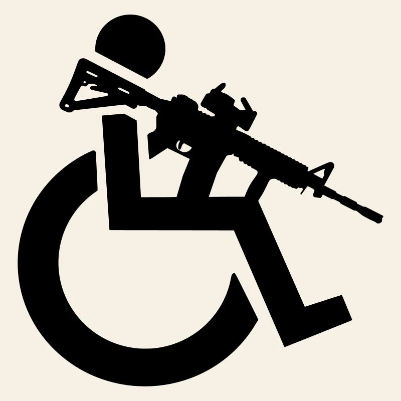 Bewaffneter Rollstuhlfahrer mit Gewehr, Waffe #