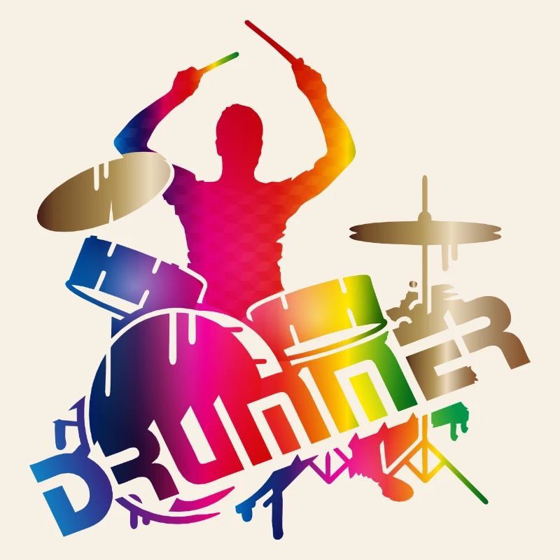 colorful drummer sits on the drums