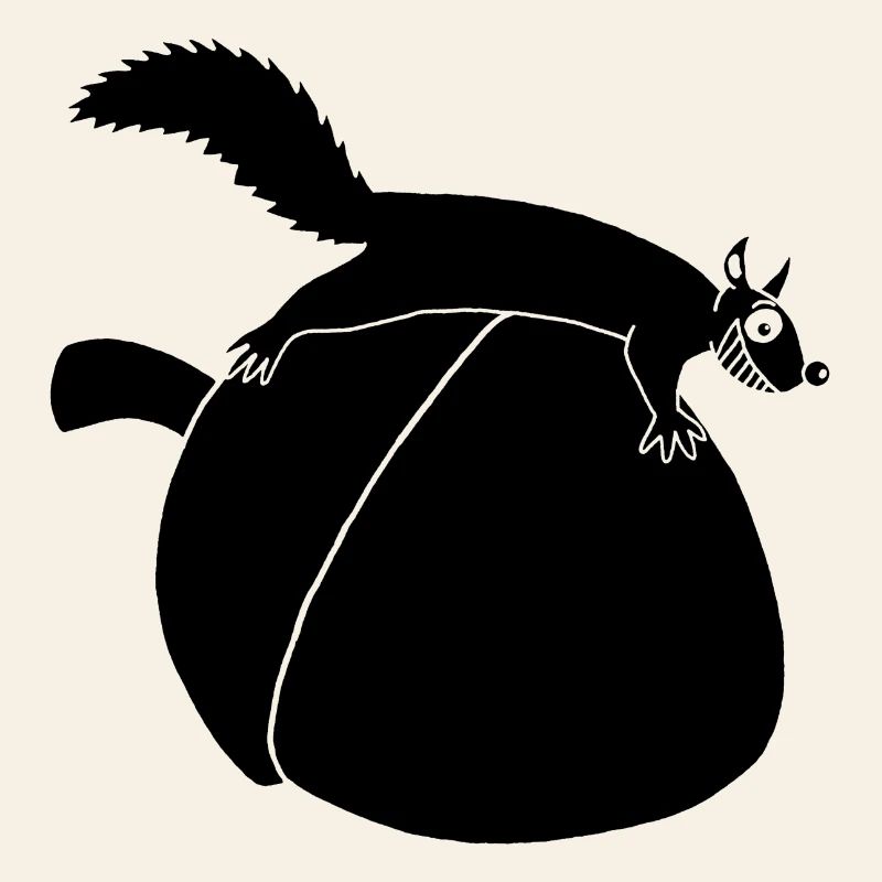 Das Eichhörnchen gegen die Eichel (schwarz)