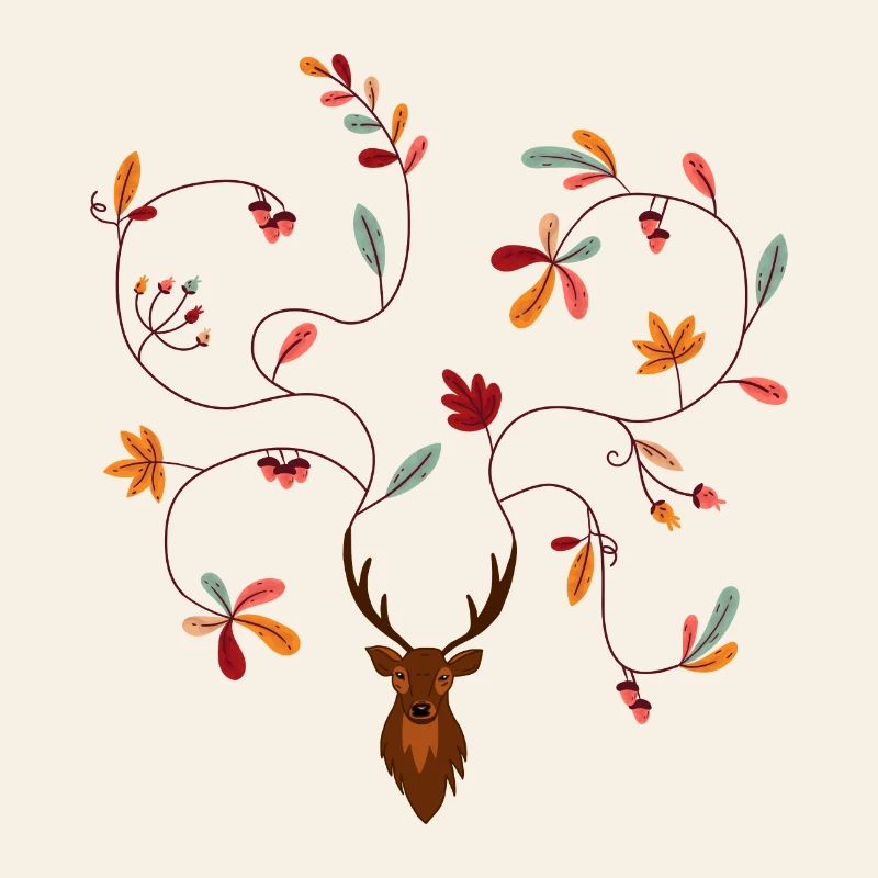 Hirsch im Herbst Geschenkidee Geweih mit Blättern