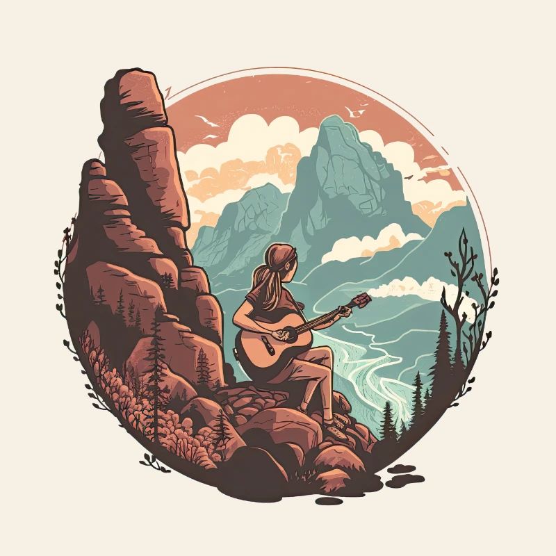 Serene Mountain Guitar Scene